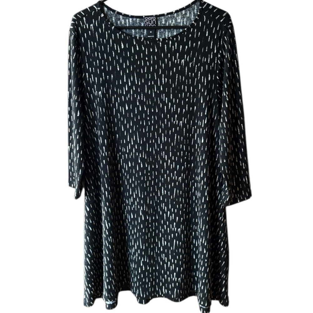 Like New Clara Sun Woo Black Brushstroke Knit Tunic Dress Size Medium